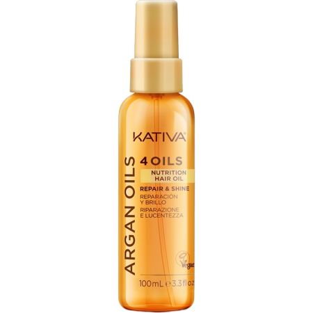 Kativa Hidratación Y Brillo Argan 4 Oils Nutrition Hair Oil Aceite capilar nutritivo fortalece devuelve la densidad y reduce la rotura ofreciendo un cabello suave y brillante 100 ml