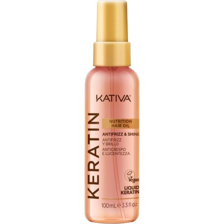 Kativa Nutrition Hair Oil Liquid Keratin Tratamiento capilar intensivo mejora la fortaleza y elasticidad del cabello ofreciendo brillo con keratina vegetal 100 ml