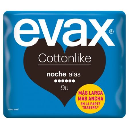 Evax Compresas Cottonlike Noche Alas Compresas de noche con alas mayor suavidad y larga duración 9 uds