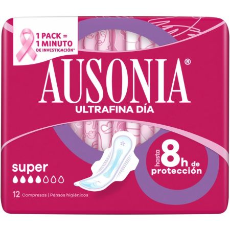 Ausonia Ultrafina Super Compresas Compresas con alas ofrecen hasta 8 horas de protección capturando y neutralizando el olor 12 uds