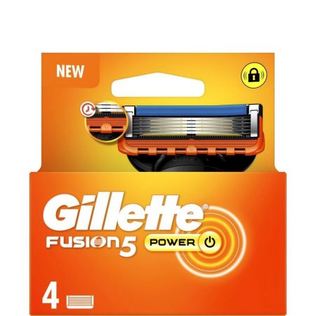 Gillette Fusion 5 Power Maquinilla De Afeitar Recambio Maquinilla de afeitar con barra de gel lubricante para deslizamiento impecable 4 uds
