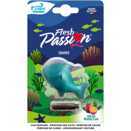 Fresh Passion Ambientador Para Coche Sharky Ambientador para coche con forma de tiburón ofrece un ambiente siempre perfumado y armonioso aroma a maracuyá
