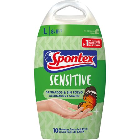 Spontex Guantes Sensitive Talla L 8·8 1/2 Guantes finos con látex satinados 10 uds