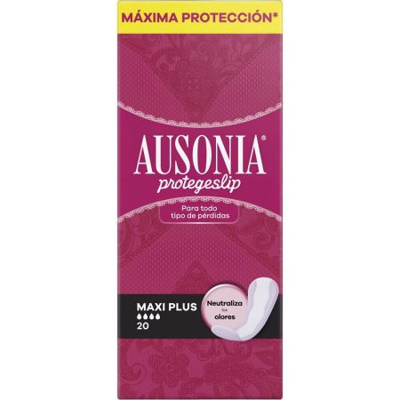 Ausonia Maxi Plus Protegeslip Protegeslip finos y discretos para todo tipo de pérdidas neutraliza olores con núcleo absorbente 20 uds