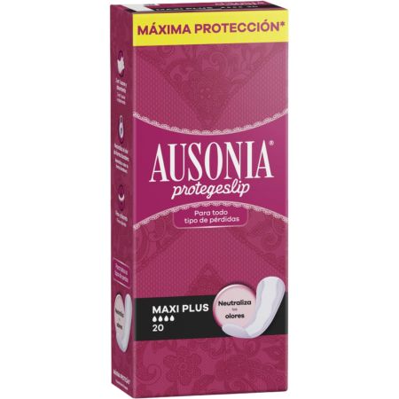 Ausonia Maxi Plus Protegeslip Protegeslip finos y discretos para todo tipo de pérdidas neutraliza olores con núcleo absorbente 20 uds