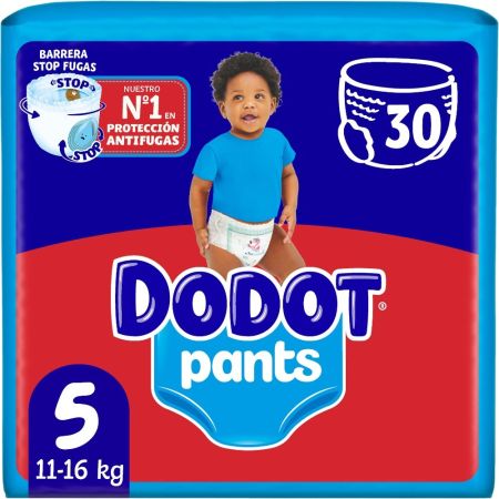Dodot Pants Pañal-Braguita 11-16 Kg Talla 5 Pants antifugas ultraabsorbente con cintura elástica y ajuste 350º  hasta 12 horas de protección 30 uds