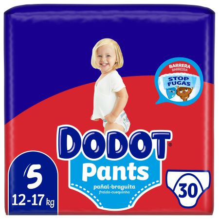 Dodot Pants Pañal-Braguita 12-17 Kg Talla 5 Pants antifugas ultra absorbente hasta 12 horas de protección 30 uds