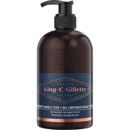 Gillette King C Gillette Gel Limpiador Barba Y Rostro Gel limpiador para barba y rostro refrescante con agua de coco 350 ml