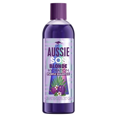 Aussie Sos Blonde Hydration Purple Shampoo Champú hidratación intensiva para cabello rubio o cobrizo 290 ml