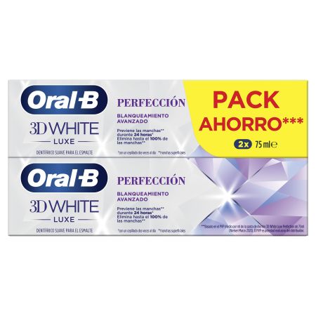 Oral-B 3d White Luxe Perfección Dentrífico Duplo Pack Ahorro Pasta de dientes blanqueamiento avanzado 24 horas sabor menta fresca 2x75 ml