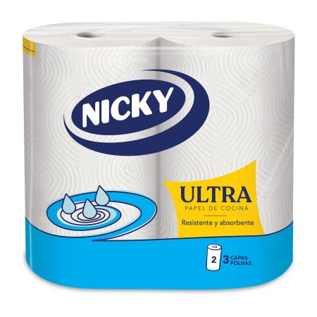 Nicky Ultra Papel De Cocina Rollo de cocina de 4 capas resistente y absorbente 2 uds