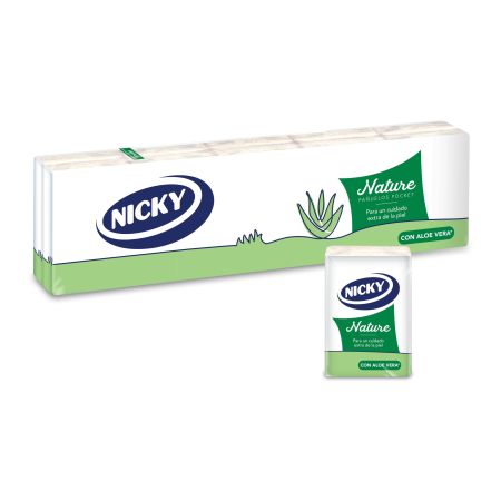Nicky Nature Pañuelos Pocket Pañuelos de 4 capas protectores y suaves con aroma aloe vera 10x9 uds