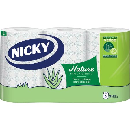 Nicky Nature Papel Higiénico Papel higiénico de 3 capas para un cuidado extra de la piel 6 uds