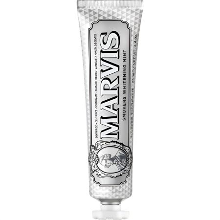 Marvis Smokers Whitening Mint Dentífrico Pasta de dientes cremosa elimina manchas de tabaco y café y previene caries con sabor a menta  85 ml