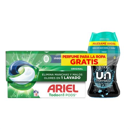 Ariel All In 1 Pods + Lenor Perlas Unstoppables Fresh Gratis Pack regalo para el lavado de la ropa