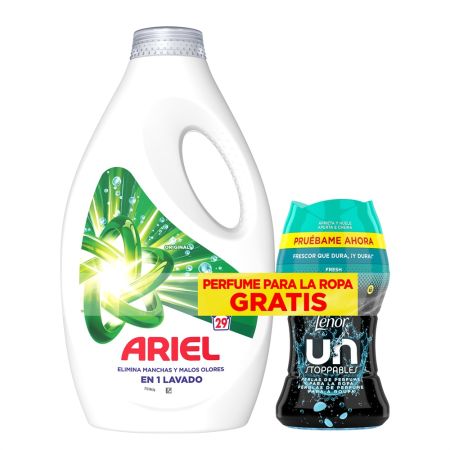 Ariel Detergente Original+Lenor Perlas Unstoppables Fresh Gratis Pack regalo para el lavado de la ropa
