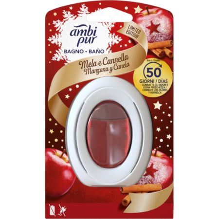 Ambipur Ambientador Ambipur Baño Edición Navidad Ambientador para baño ofrece fragancia limpia con aroma a manzana especiada hasta 50 días 7,5 ml