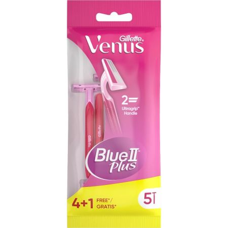 Gillette Venus Blue Ii Plus Maquinilla De Afeitar Formato Especial Maquinilla de afeitar desechable con aceite para bebé y aloe vera para desplazamiento suave 5 uds
