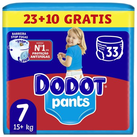 Dodot Pants Pañal-Braguita +15 Kg Talla 7 Formato Especial Pants antifugas ultraabsorbente con cintura elástica y ajuste 350º  hasta 12 horas de protección 33 uds