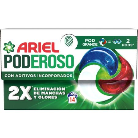 Ariel Detergente Poderoso Original Detergente en cápsulas con aditivos integrados elimina manchas y olores incluso en programas con menor temperatura 14 uds