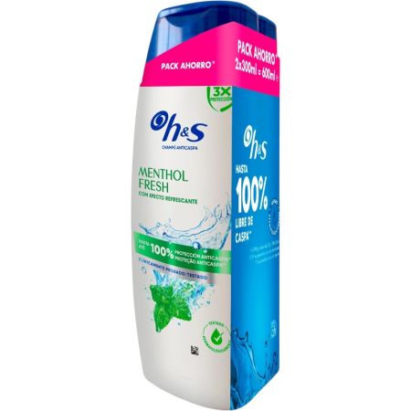 H&S Citrus Menthol Champú Anticaspa Duplo Pack Ahorro Champú anticaspa elimina el picor y la sequedad ofreciendo acabado refrescante bonito y saludable 2x300 ml
