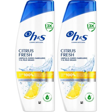 H&S Citrus Fresh Champú Anticaspa Duplo Pack Ahorro Champú anticaspa elimina el picor y la sequedad ofreciendo acabado bonito y saludable para cabello graso 2x300 ml