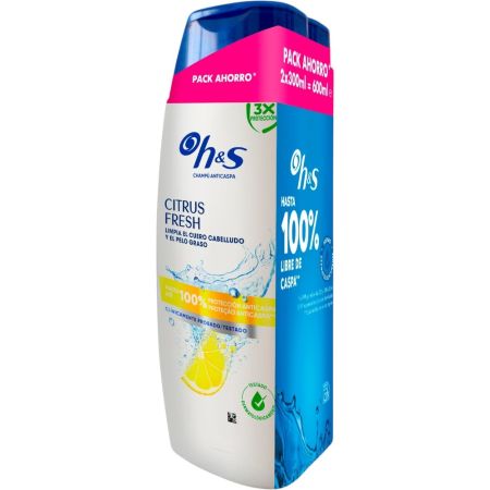 H&S Citrus Fresh Champú Anticaspa Duplo Pack Ahorro Champú anticaspa elimina el picor y la sequedad ofreciendo acabado bonito y saludable para cabello graso 2x300 ml