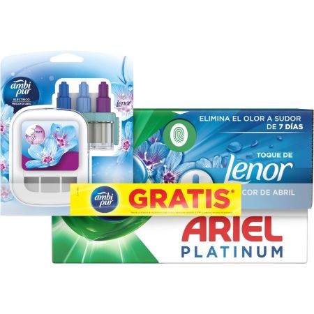 Ariel Detergente Platinum Lenor Frescor Abril+Ambientador Gratis Pack regalo para el lavado de la ropa