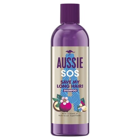Aussie Sos Save My Long Hair! Shampoo Champú reparador nutritivo para cabello largo y dañado a punto de romperse 290 ml