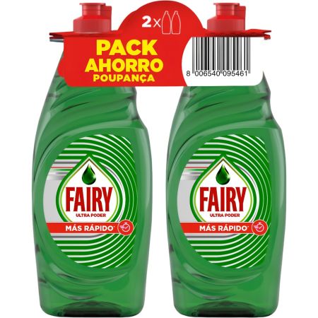 Fairy Lavavajillas Ultra Poder Duplo Pack Ahorro Lavavajillas a mano antigrasa para una limpieza rápida y sin esfuerzo 2x650 ml