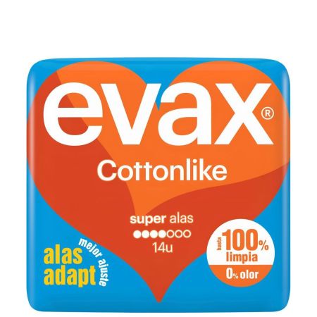 Evax Compresas Cottonlike Super Alas Compresas super con alas siéntete limpia y sin rastro de olor 14 uds