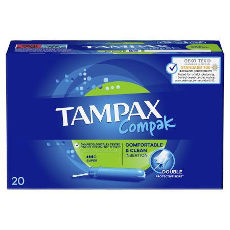 Tampax Tampones Compak Super Tampones con aplicador de plástico 20 uds