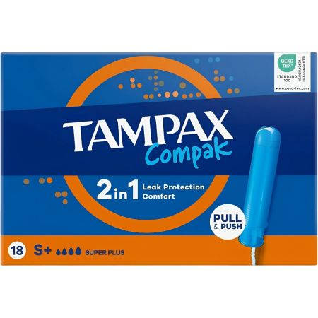Tampax Tampones Compak Super Plus Tampones con aplicador de plástico 18 uds