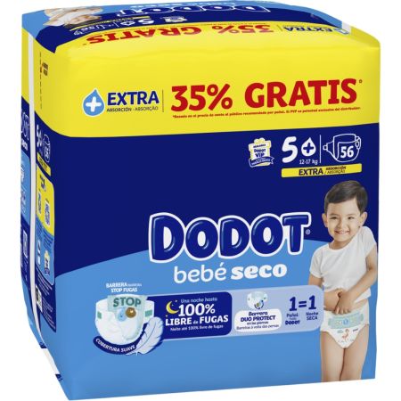 Dodot Bebe Extra Seco Pañal talla 5 de 12-17 kgs 56 ud