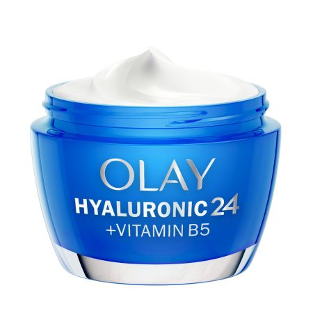 Olay Hyaluronic 24 +Vitamina B5 Gel Crema De Día Crema de día hidratante repone la barrera de la piel aspecto más suave y sano 50 ml