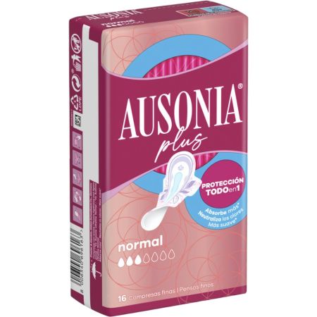 Ausonia Ultrafina Plus Normal Compresas Compresas con alas de máxima absorción neutralizan los olores 16 uds