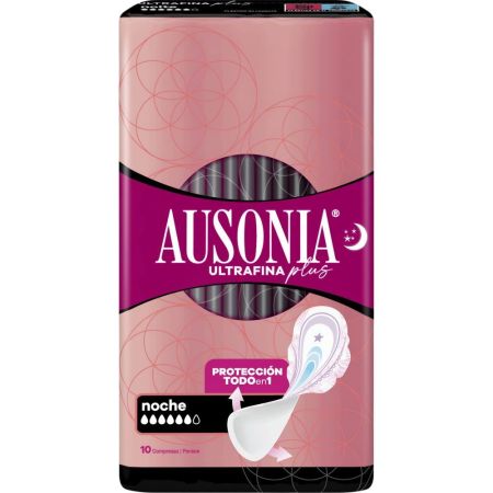 Ausonia Ultrafina Plus Noche Compresas Compresas de noche con alas neutralizan los olores ofreciendo protección mientras duermes 10 uds