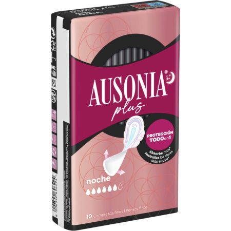 Ausonia Ultrafina Plus Noche Compresas Compresas de noche con alas neutralizan los olores ofreciendo protección mientras duermes 10 uds