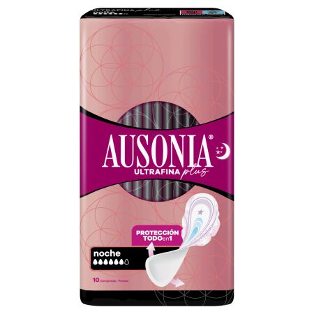 Ausonia Ultrafina Plus Noche Compresas Compresas de noche con alas neutralizan los olores 10 uds
