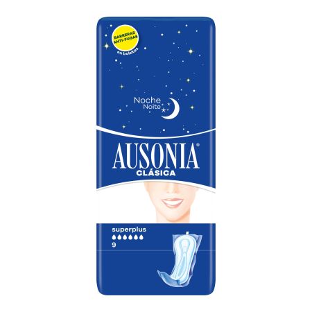 Ausonia Compresas Noche Clásica Superplus Compresas de noche antifugas máxima absorción 9 uds