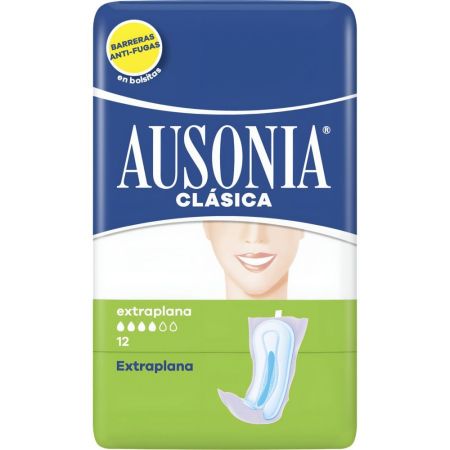 Ausonia Compresas Clásica Extraplana Compresa antifugas sin alas de rápida absorción se adaptan a tu cuerpo para hacerte sentir más cómoda 12 uds