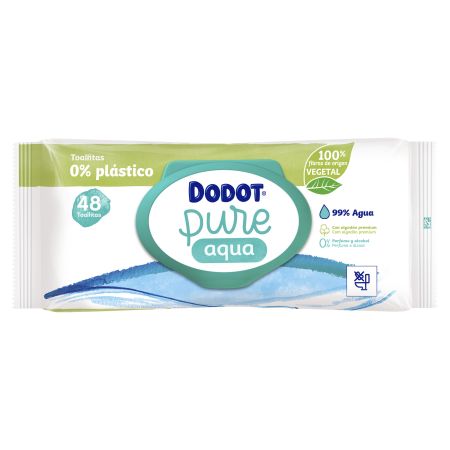 Dodot Pure Aqua Toallitas Toallitas naturales de higiene diario limpian suavemente y protegen la piel de los bebés 48 uds