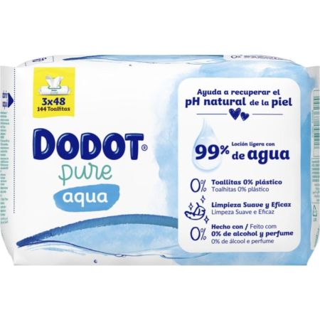 Dodot Pure Aqua Toallitas Pack Formato Especial Toallitas naturales de higiene diario limpian suavemente y protegen la piel de los bebés 3x48 uds