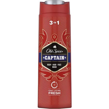 Old Spice Captain Gel De Baño-Champú 3 En 1 Gel de ducha y champú limpia la piel y deshace el mal olor con refrescante fragancia 400 ml