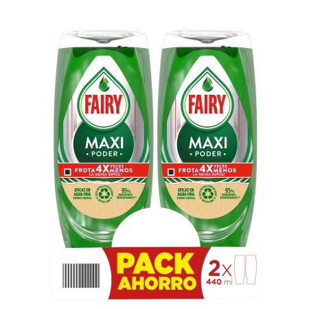 Fairy Lavavajillas Maxi Poder Duplo Pack Ahorro Lavavajillas a mano antigoteo limpieza fácil y sin esfuerzo 2x440 ml