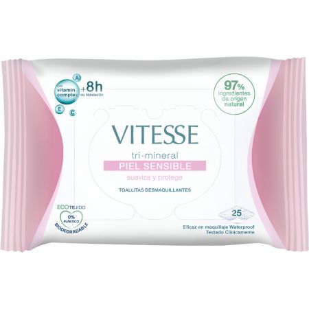 Vitesse Tri-Mineral Toallitas Desmaquillantes Toallitas desmaquillantes biodegradables suavizan y protegen 25 uds