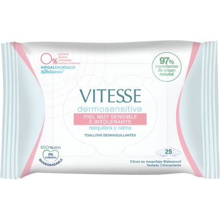 Vitesse Dermosensitive Toallitas Desmaquillantes Toallitas desmaquillantes biodegradables reequilibran y calman 25 uds