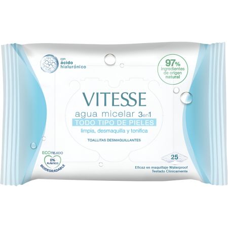 Vitesse Agua Micelar 3 En 1 Toallitas Desmaquillantes Toallitas desmaquillantes biodegradables limpian y tonifican para rostro ojos y labios 25 uds