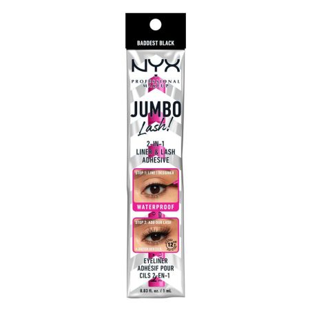 Nyx Professional Makeup Jumbo Lash! 2-In-1 Line & Lash Adhesive Delineador de ojos vegano resistente al agua permite adherir tus pestañas postizas para mirada de impacto