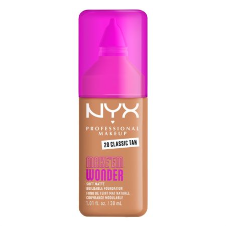 Nyx Professional Makeup Make'Em Wonder Soft Matte Buildable Foundation Base de maquillaje vegana de cobertura modulable ofrece hidratación instantánea y acabado mate 24 horas